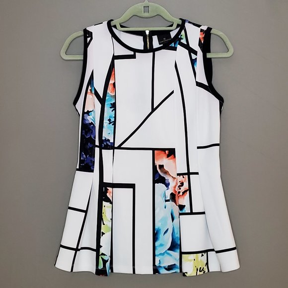 Worthington Tops - WORTHINGTON WHITE FLORAL PRINT PEPLUM BLOUSE